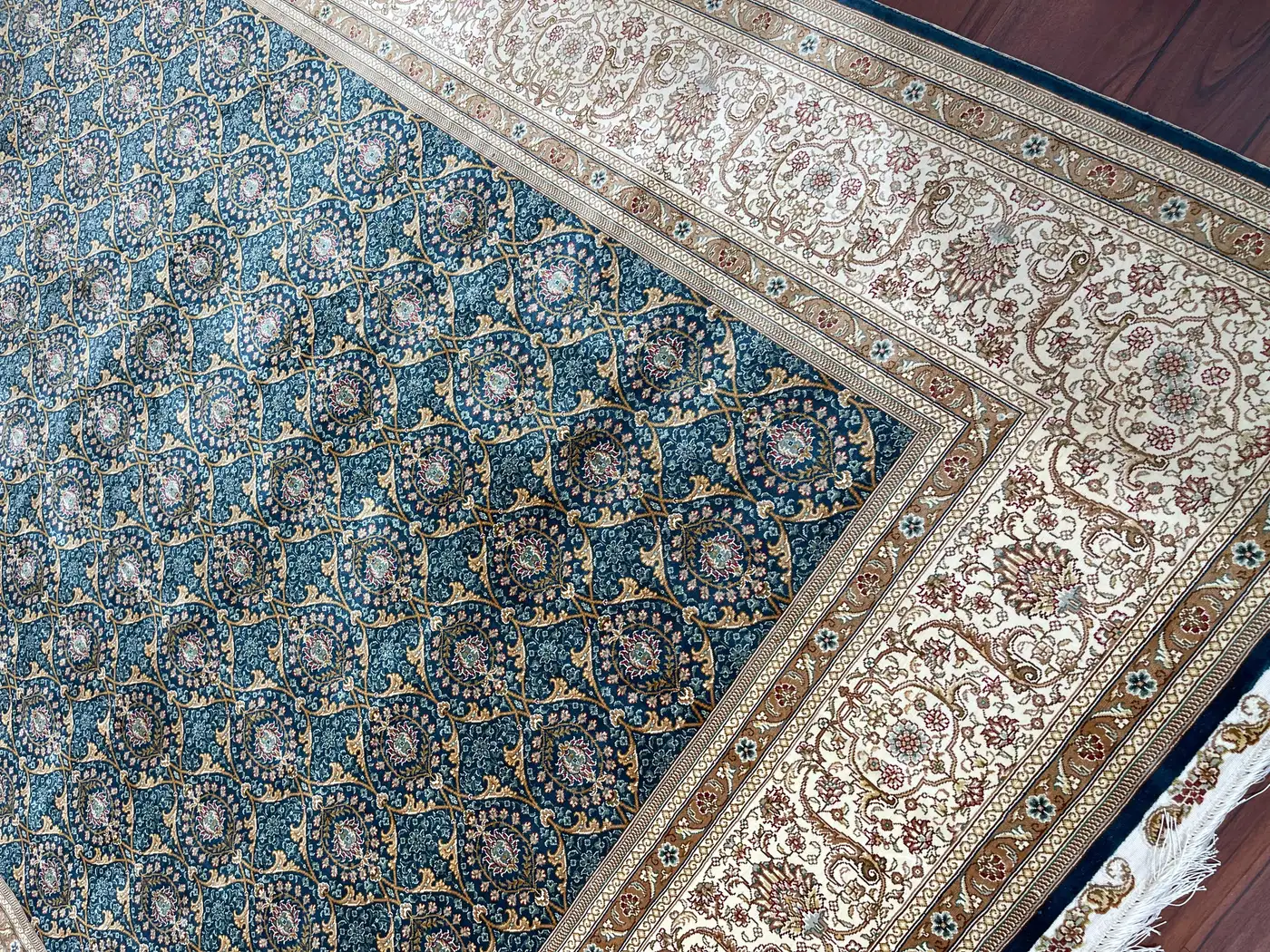 Very Fine Sino Tabriz Silk Rug - Image 9