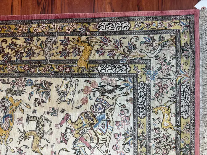 Extremely Fine Persian Silk Qum Rug Hunting Design - Image 17