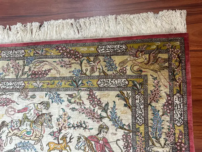 Extremely Fine Persian Silk Qum Rug Hunting Design - Image 8