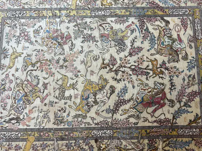 Extremely Fine Persian Silk Qum Rug Hunting Design - Image 10