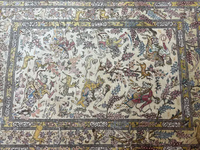 Extremely Fine Persian Silk Qum Rug Hunting Design - Image 15