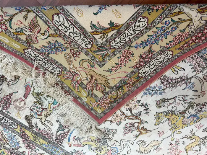 Extremely Fine Persian Silk Qum Rug Hunting Design - Image 13